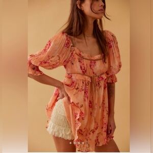 NEW!!! Free People Marney Mini Dress In Peach, Sz Med, NWT $148 Retail